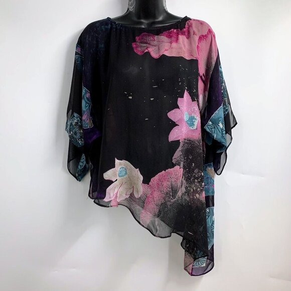 Citron Tops - Citron Santa Monica Women's 100% Silk Floral Asymmetrical Kaftan Size M